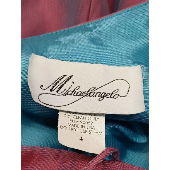 Vtg Michelangelo Prom Maxy Dress One Shoulder High Low Red Iridescent Sz 4 - Picture 11 of 12